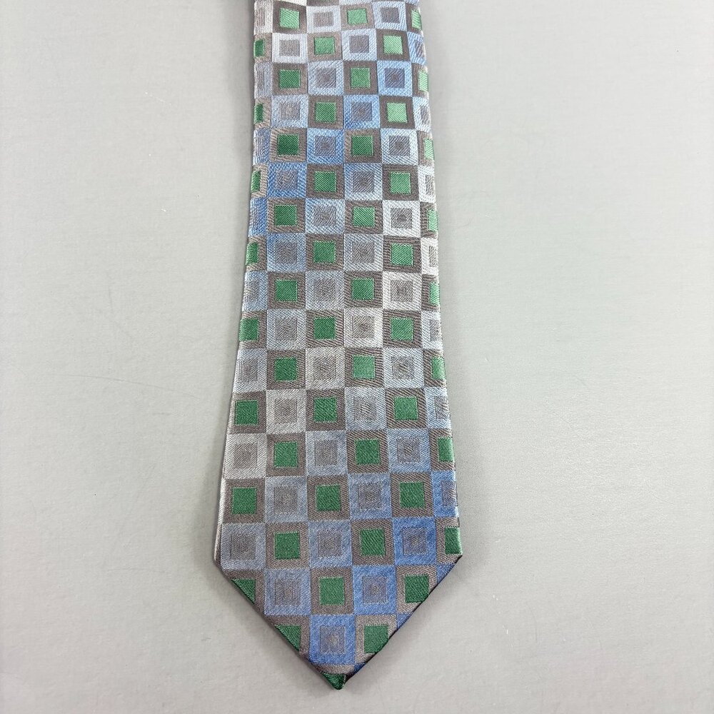 Kenneth Cole Reaction Gray / Green Check Men's Tie 3 1/4" x 62" - Picture 2 of 3